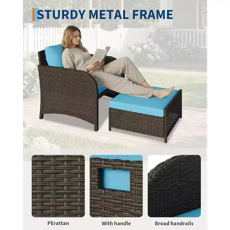 Ensemble de mobilier de jardin 5 pièces en rotin PE GustoWave, ensemble de sièges d'extérieur en osier avec poufs et table en verre, ensemble de conversation tout temps pour balcon de jardin