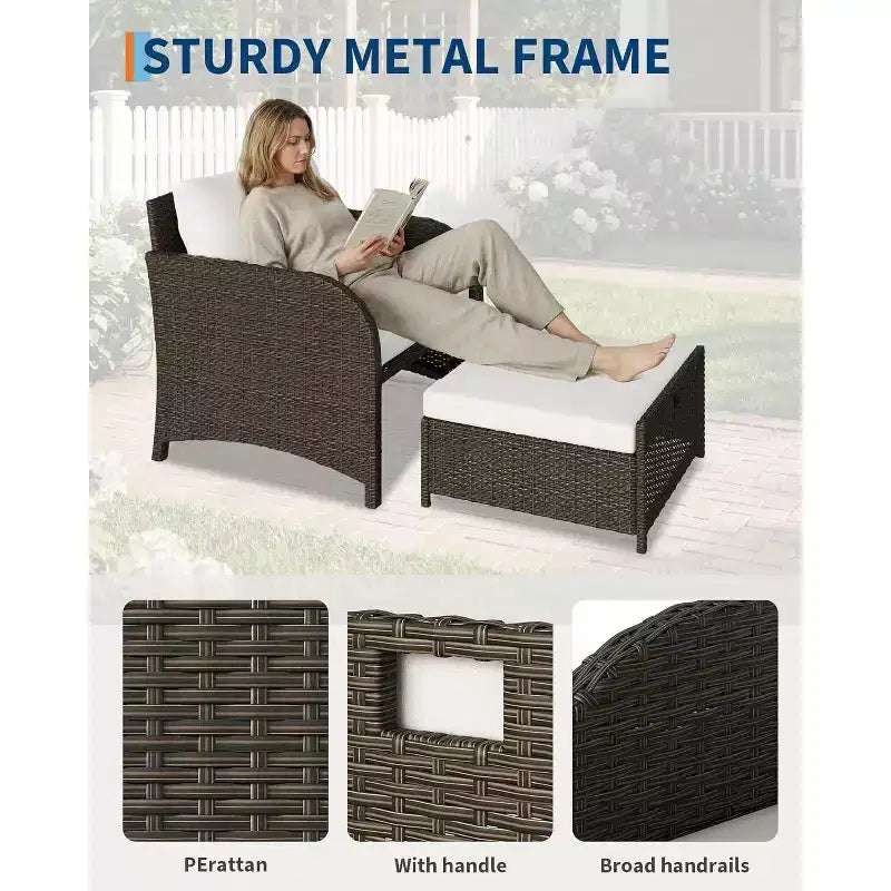 Ensemble de mobilier de jardin 5 pièces en rotin PE GustoWave, ensemble de sièges d'extérieur en osier avec poufs et table en verre, ensemble de conversation tout temps pour balcon de jardin