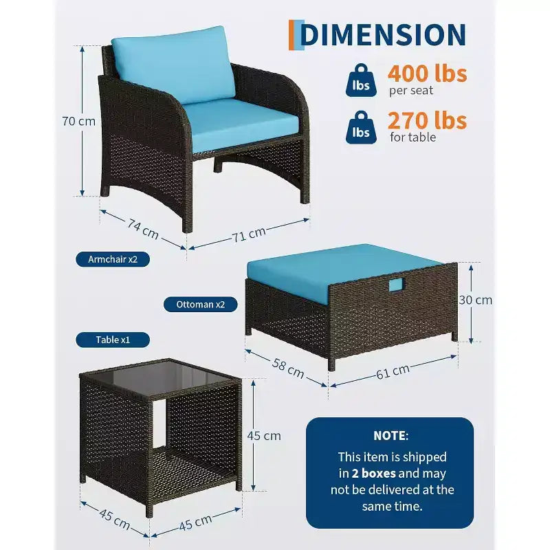 Ensemble de mobilier de jardin 5 pièces en rotin PE GustoWave, ensemble de sièges d'extérieur en osier avec poufs et table en verre, ensemble de conversation tout temps pour balcon de jardin