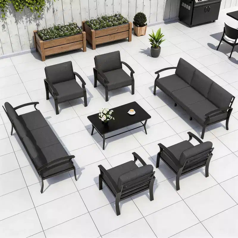 ALAULM Ensemble de mobilier de jardin 8 places en aluminium avec table basse en métal et 5 coussins épais
