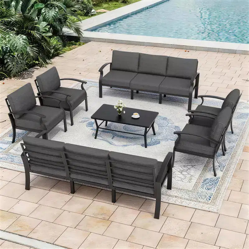 ALAULM 8-Seat Aluminum Patio Furniture Sofa Set, Outdoor Furniture Set w/Metal Coffee Table & 5Thick cushions