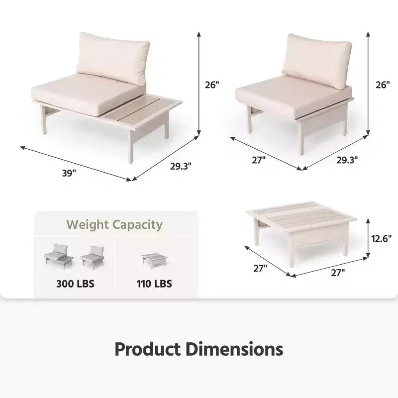 Ensemble de mobilier de jardin LAUSAINT HOME, salon de jardin d'extérieur avec cadre en métal et table basse pour jardin, bord de piscine