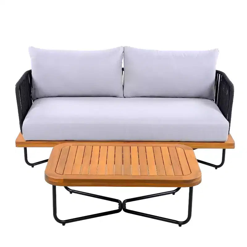 Christopher Knight Home Lucas Ensemble de 4 pièces en corde tressée, acacia et fer, pour l'extérieur