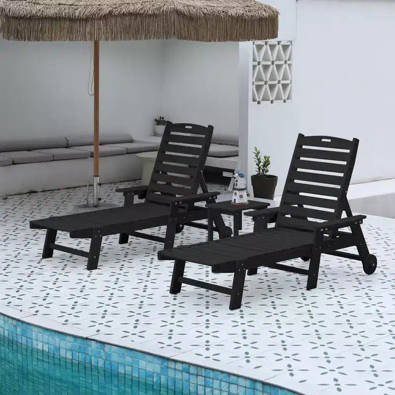 GDFStudio Fern - Ensemble de 3 chaises longues d'extérieur avec table d'appoint et dossier réglable
