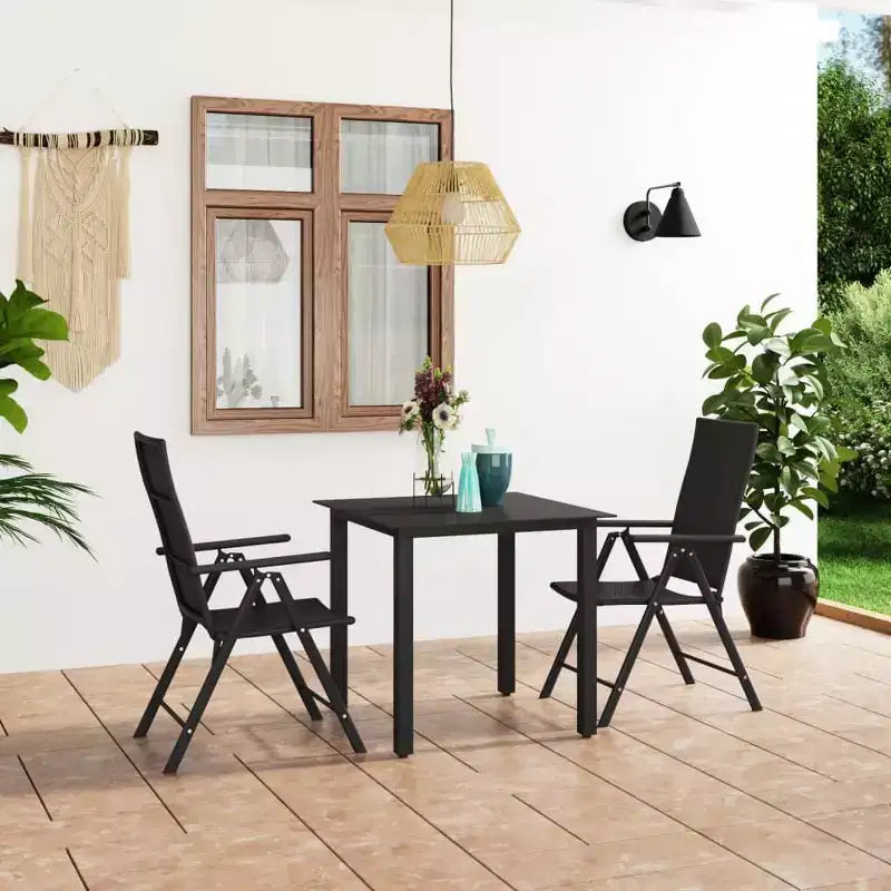 vidaXL Ensemble de salle à manger noir en rotin PE pliable de taille moyenne pour extérieur