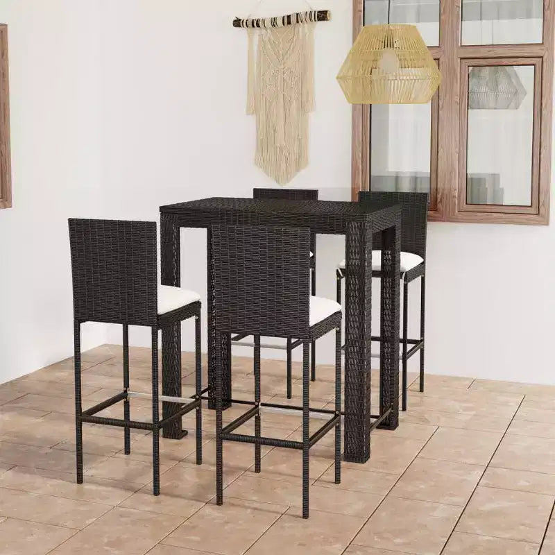 vidaXL Ensemble de bar de jardin en résine tressée noir, acier laqué Standard