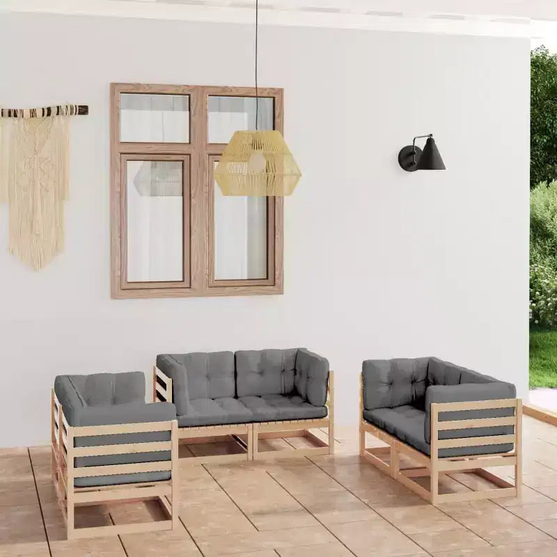 vidaXL Salon de jardin Bois naturel Bois de pin massif 6 pièces