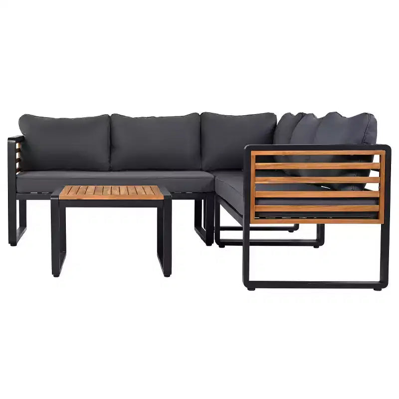 Ensemble de conversation de patio 4 pièces, canapé d'angle en forme de L avec coussins, salon de jardin avec table basse pour jardin ou terrasse-Panipeachy