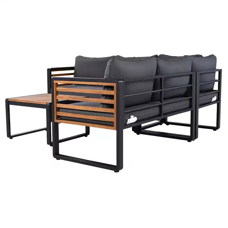 Ensemble de conversation de patio 4 pièces, canapé d'angle en forme de L avec coussins, salon de jardin avec table basse pour jardin ou terrasse-Panipeachy