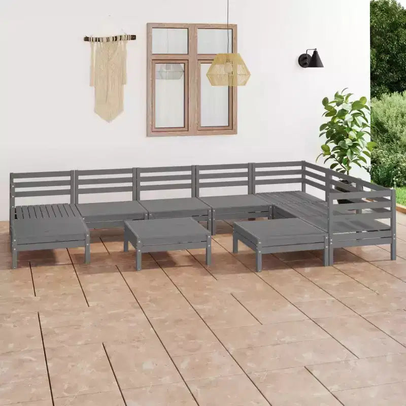 vidaXL Salon de jardin gris Bois de pin massif Ensemble modulaire 10 pièces