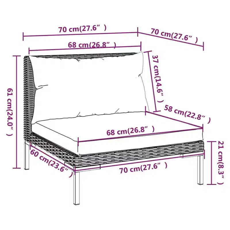 vidaXL Salon de jardin 6 pièces en acier enduit de poudre Gris foncé
