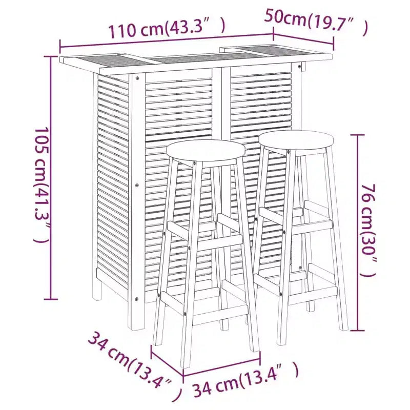 vidaXL Ensemble de bar de jardin Bois naturel Bois d'acacia massif 3 pièces