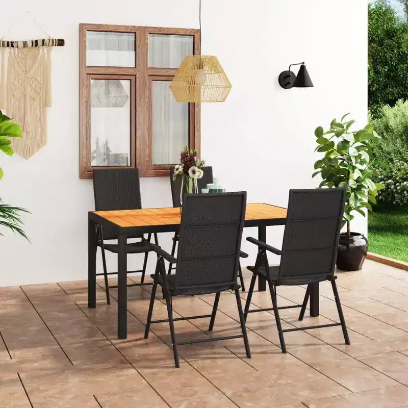 vidaXL Ensemble de salle à manger en résine tressée noire avec dossier multi-positions moyen