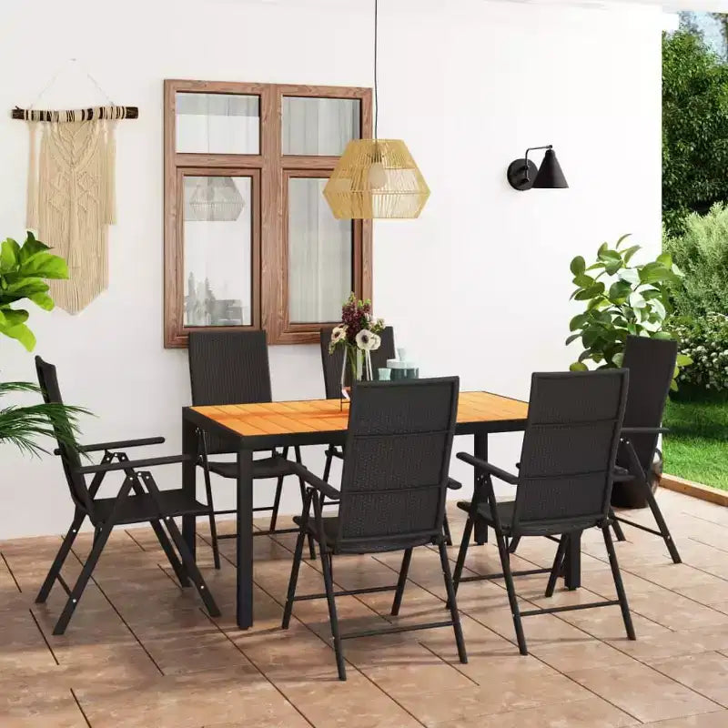 vidaXL Salon de jardin Noir et marron Résine tressée, Bois composite, aluminium Taille moyenne