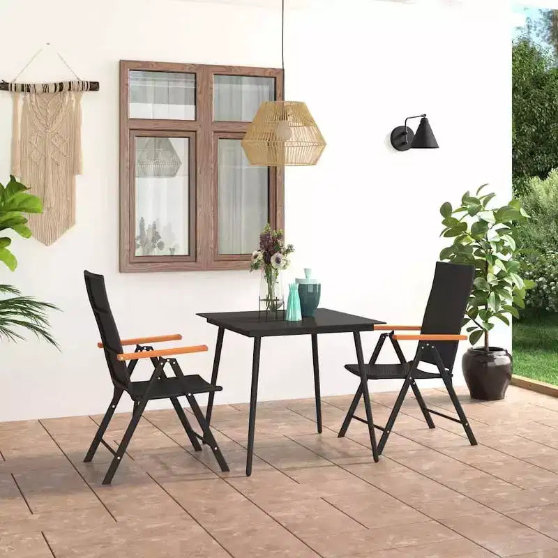 vidaXL Set de salle à manger Noir et Marron Résine tressée, WPC, Acier, Verre Standard