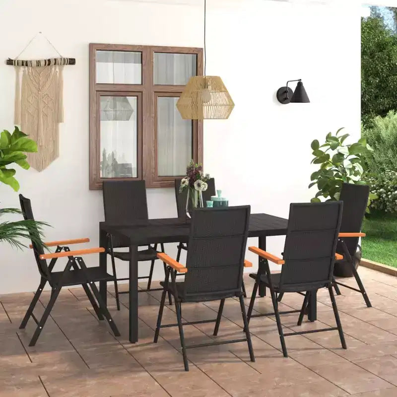 vidaXL Ensemble de salle à manger noir et marron en composite bois-plastique, aluminium et rotin PE, 7 pièces
