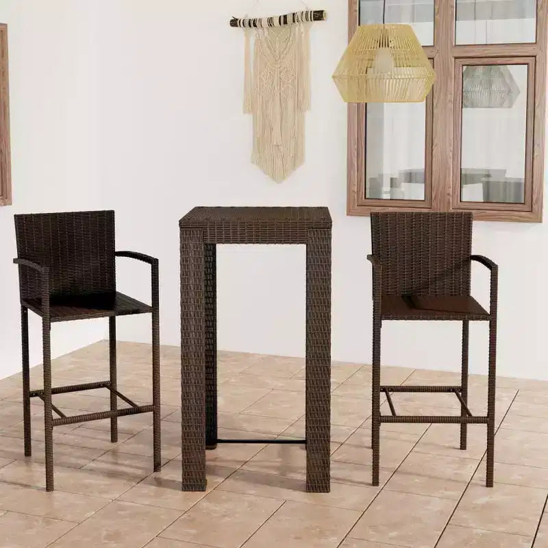 vidaXL Ensemble de bar de jardin en résine tressée marron, acier enduit de poudre Taille M