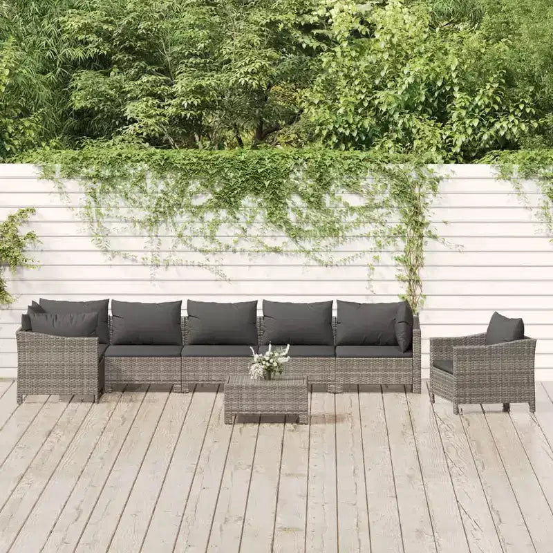 vidaXL Salon de jardin gris en résine tressée et acier thermolaqué Grande taille