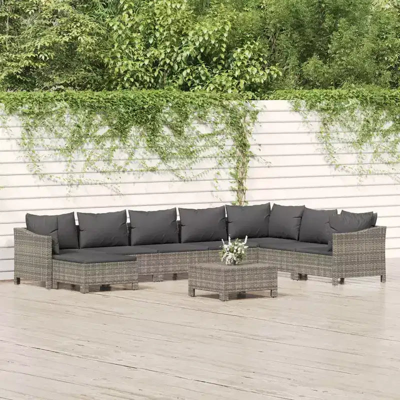 vidaXL Salon de jardin gris en résine tressée, acier revêtu par poudre, 9 pièces