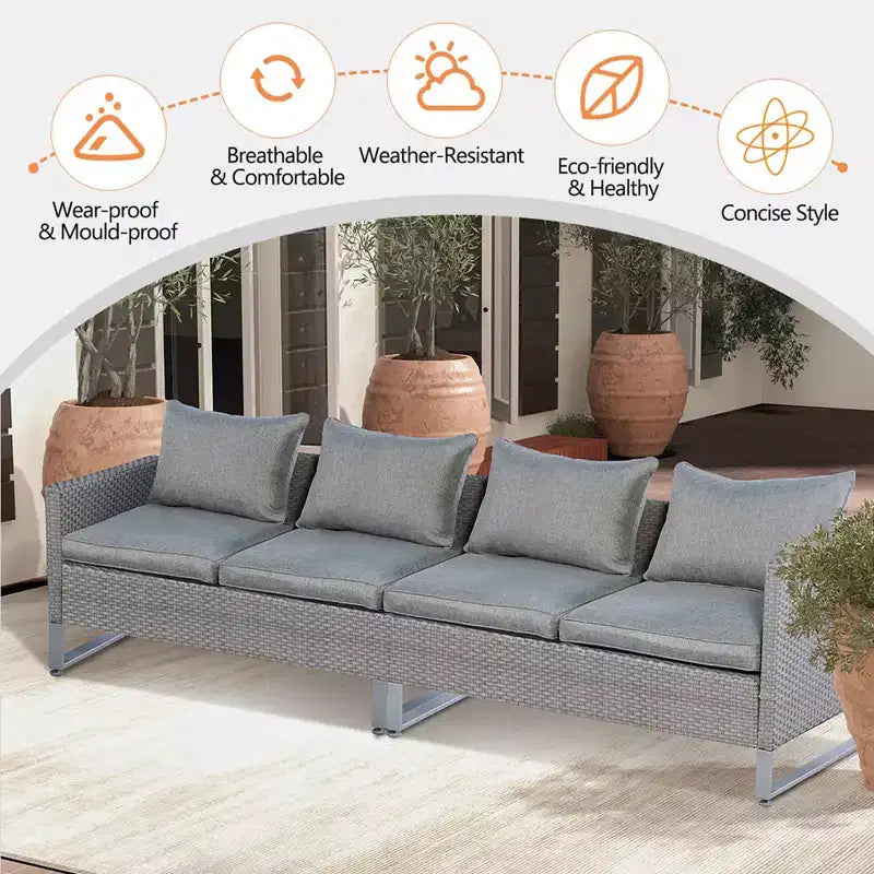 Costway Ensemble de Conversation de Patio 2 Pièces Canapé Sectionnel Rembourré pour Jardin Gris