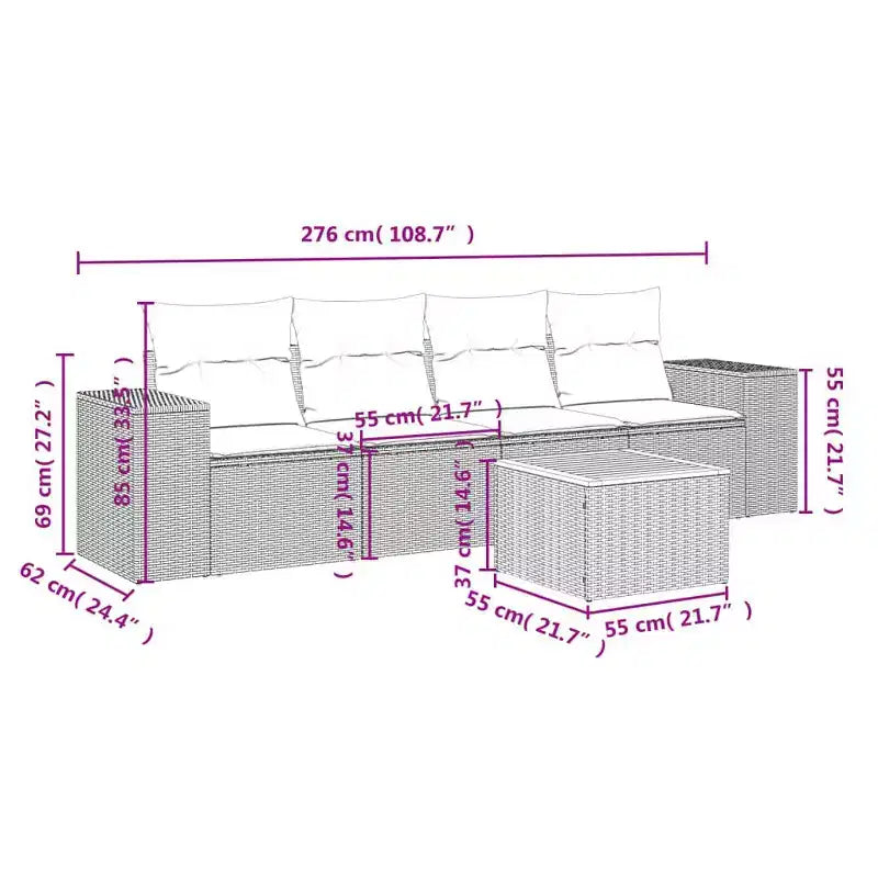 vidaXL Ensemble de canapés de jardin en résine tressée 5 pièces modulable