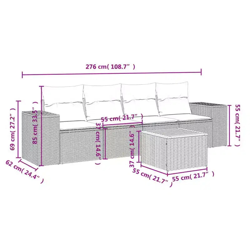 vidaXL Ensemble de canapés de jardin en résine tressée 5 pièces modulable