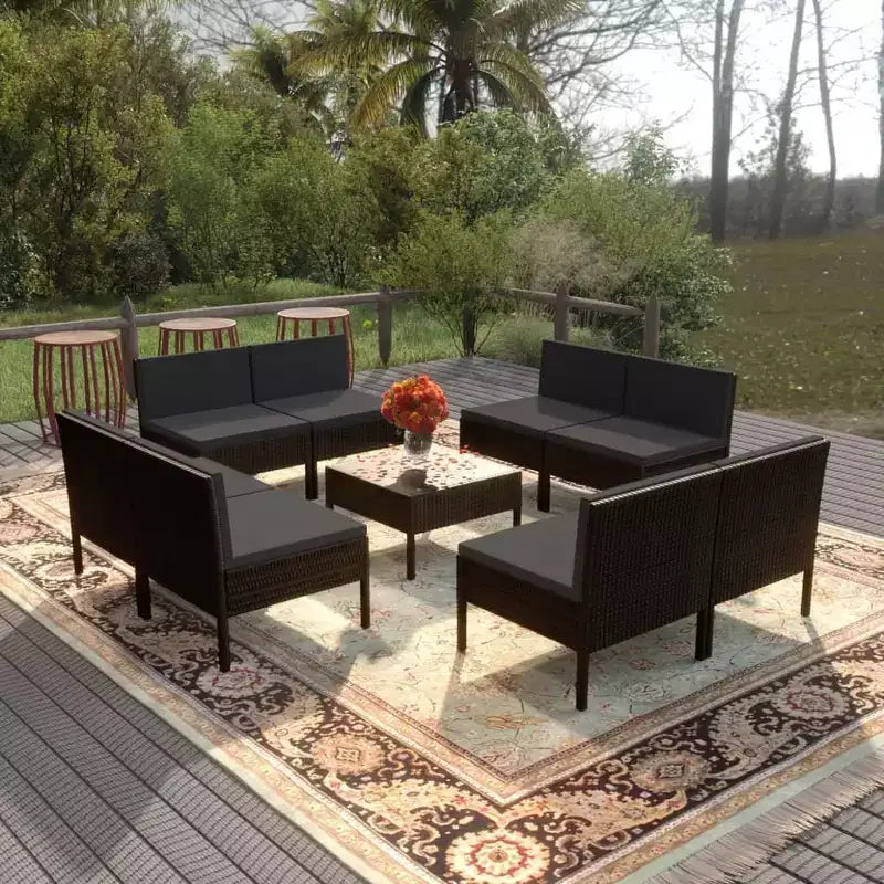 vidaXL Salon de jardin noir en résine tressée modulaire