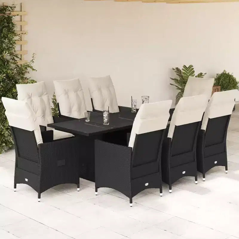 vidaXL Ensemble de salle à manger de jardin noir, blanc crème