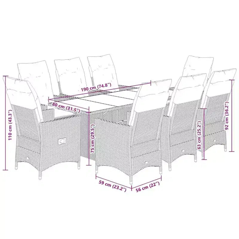 vidaXL Ensemble de salle à manger de jardin noir, blanc crème