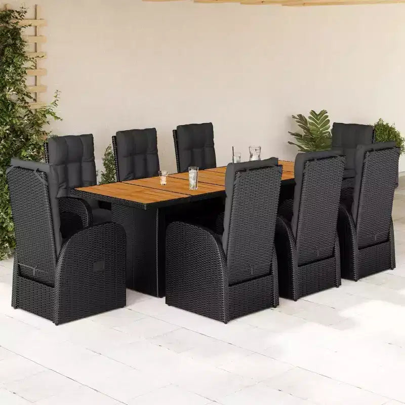 vidaXL Salon de jardin noir en résine tressée 9 pièces