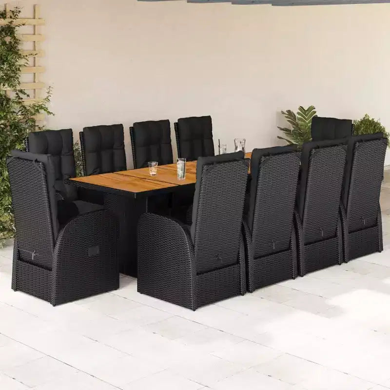 vidaXL Salon de jardin 10 places en résine tressée noir avec accoudoirs réglables