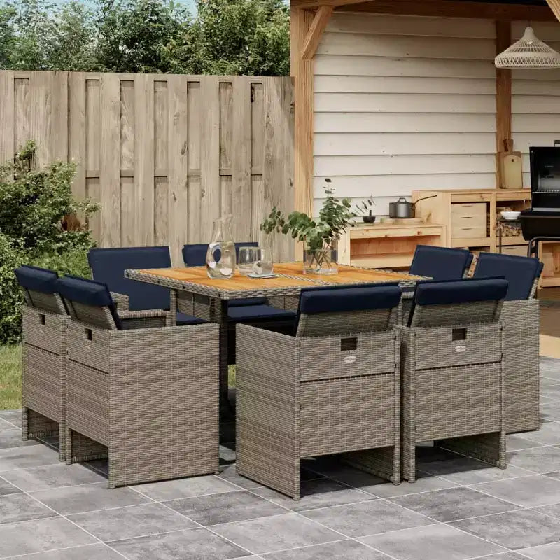 vidaXL Ensemble de salle à manger d'extérieur 8 pcs Gris et Bleu marine