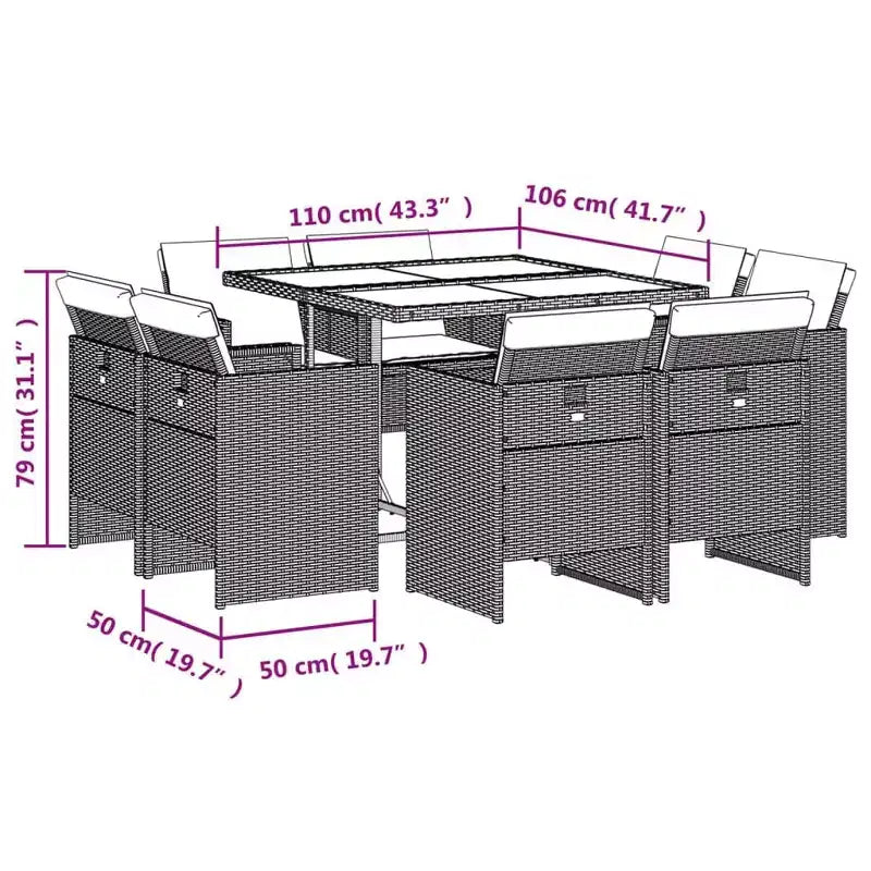 vidaXL Ensemble de salle à manger d'extérieur 8 pcs Gris et Bleu marine