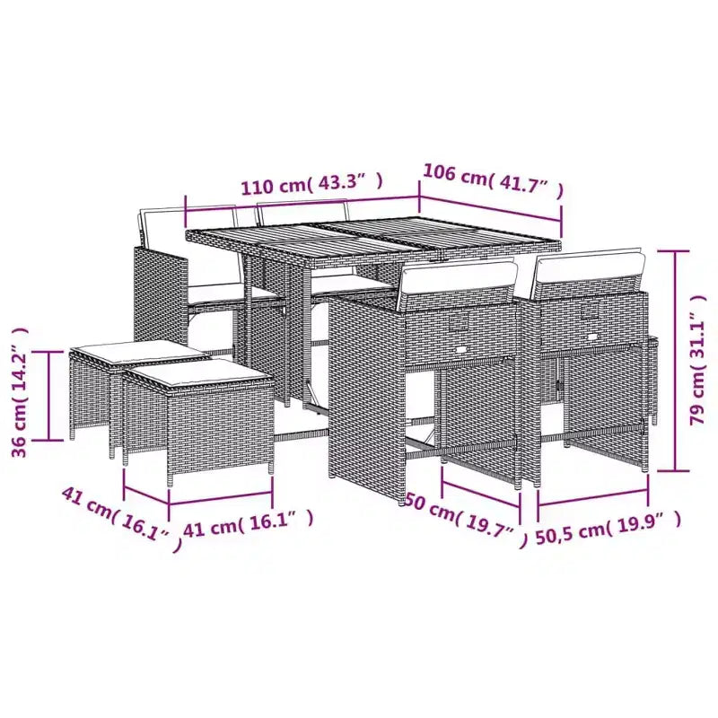 vidaXL Ensemble de salle à manger d'extérieur 8 pièces gris, bleu marine