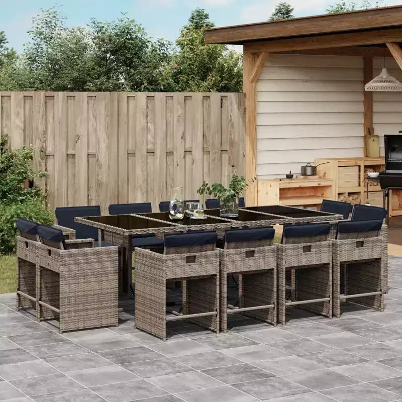 vidaXL Ensemble de salle à manger d'extérieur 12 pcs Gris, Bleu marine