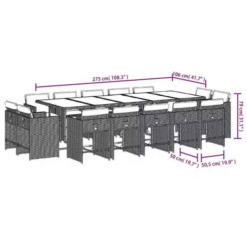 vidaXL Ensemble de salle à manger d'extérieur 14 pcs gris