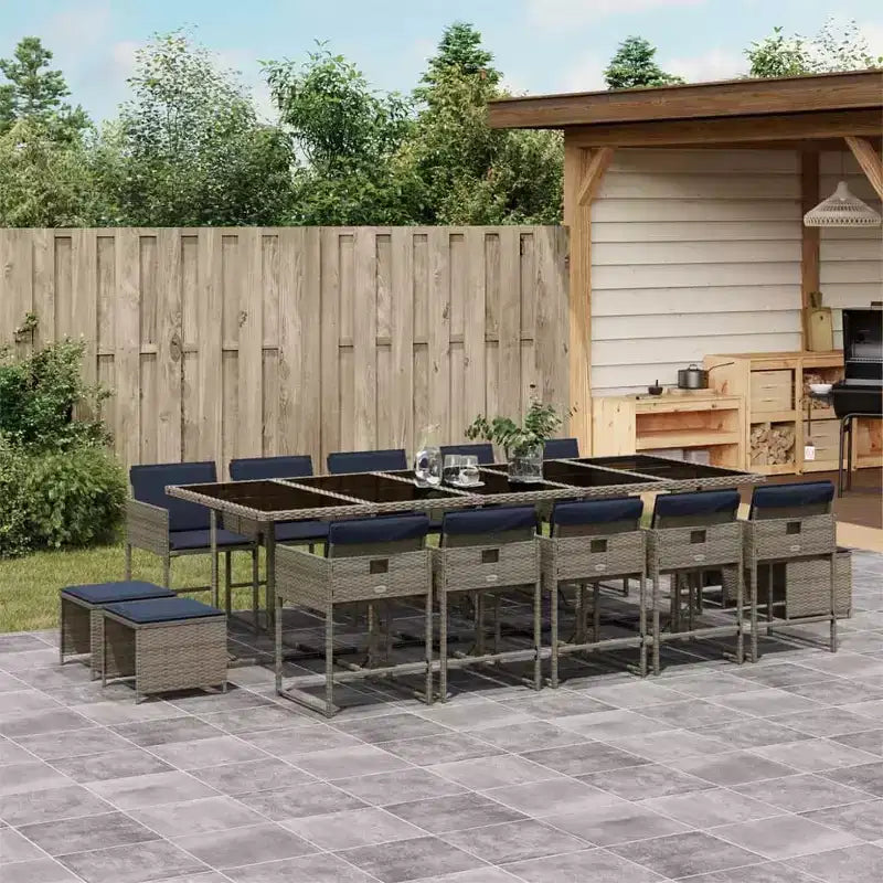 vidaXL Salon de jardin 14 pcs Gris, bleu marine