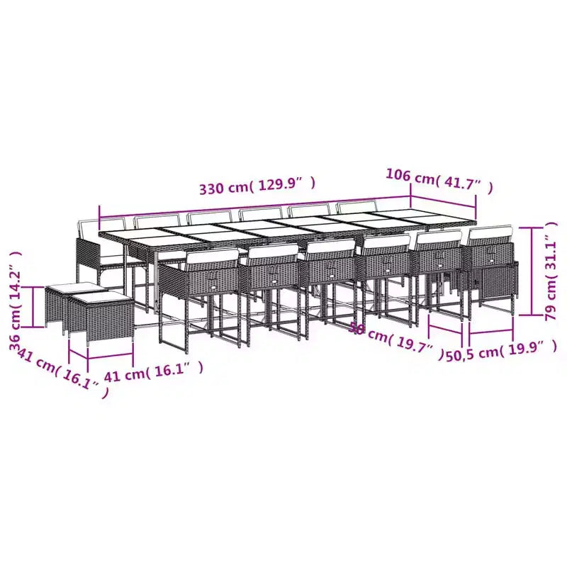 vidaXL Ensemble de salle à manger d'extérieur 16 pcs Gris