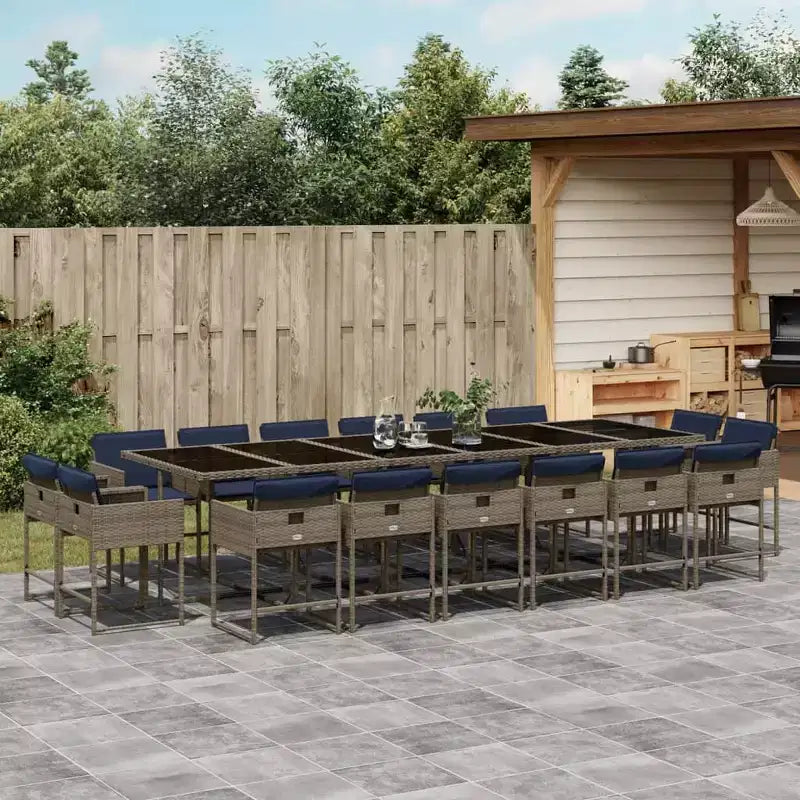 vidaXL Salon de jardin 16 pcs Gris Résine tressée Grande Pliable