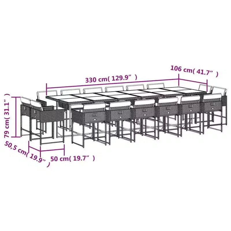 vidaXL Salon de jardin 16 pcs Gris Résine tressée Grande Pliable