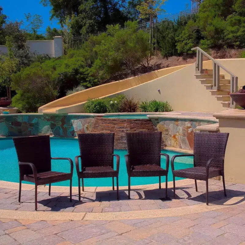 Chaises d'extérieur empilables en rotin PE 4 pièces, résistantes aux intempéries pour patio, jardin, terrasse et bord de piscine