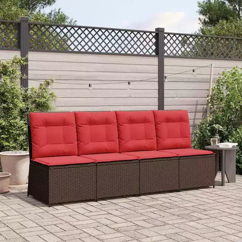 vidaXL Canapé de jardin avec coussin marron et rouge en résine tressée