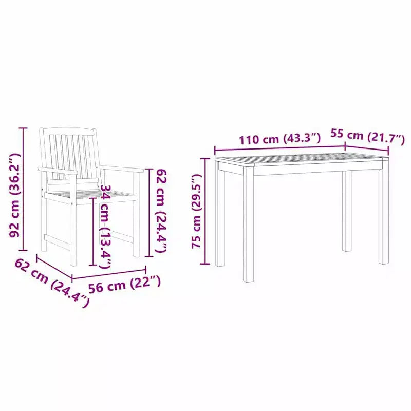 vidaXL Ensemble de salle à manger de jardin 3 pcs Marron Bois d'acacia massif