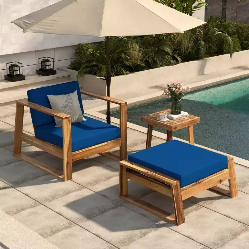 Ensemble fauteuil de jardin et ottoman GDFStudio Camille en bois d'acacia avec coussins