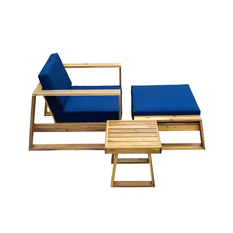 Ensemble fauteuil de jardin et ottoman GDFStudio Camille en bois d'acacia avec coussins