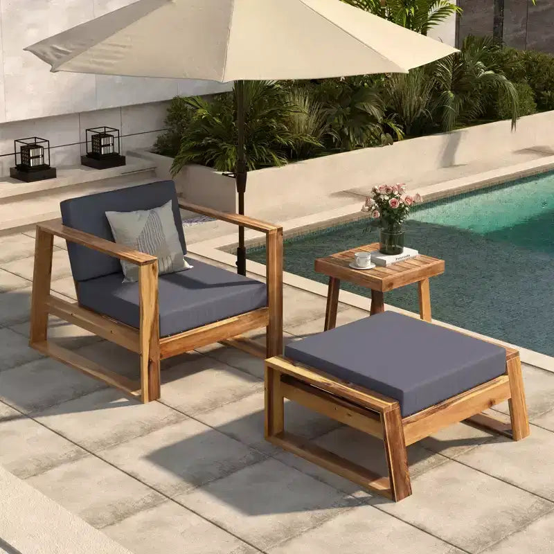 Ensemble fauteuil de jardin et ottoman GDFStudio Camille en bois d'acacia avec coussins