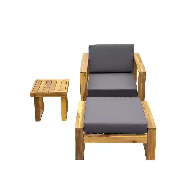 Ensemble fauteuil de jardin et ottoman GDFStudio Camille en bois d'acacia avec coussins
