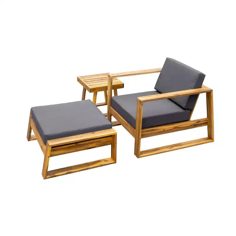 Ensemble fauteuil de jardin et ottoman GDFStudio Camille en bois d'acacia avec coussins