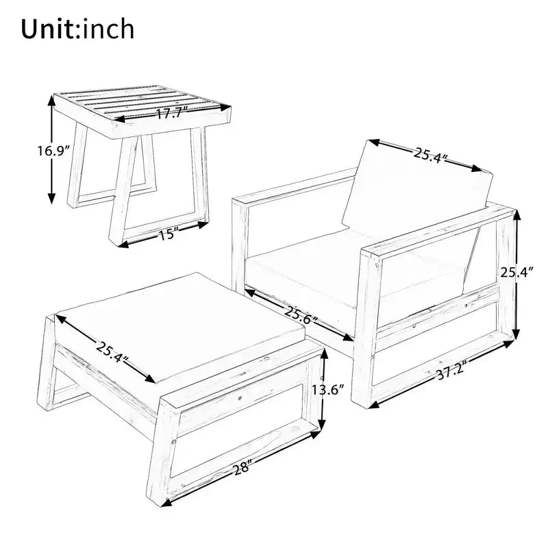 Ensemble fauteuil de jardin et ottoman GDFStudio Camille en bois d'acacia avec coussins