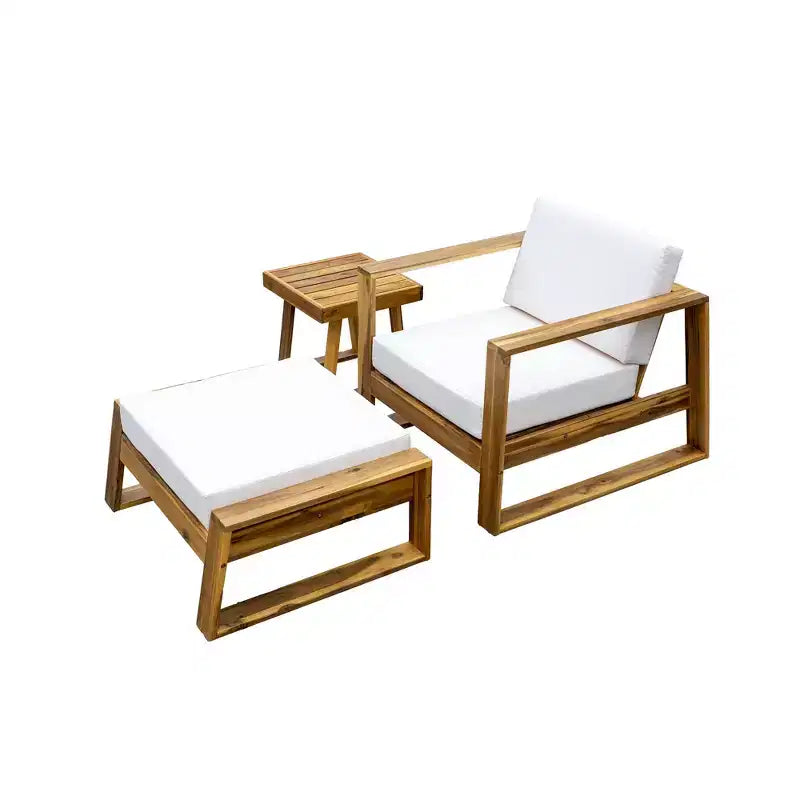Ensemble fauteuil de jardin et ottoman GDFStudio Camille en bois d'acacia avec coussins